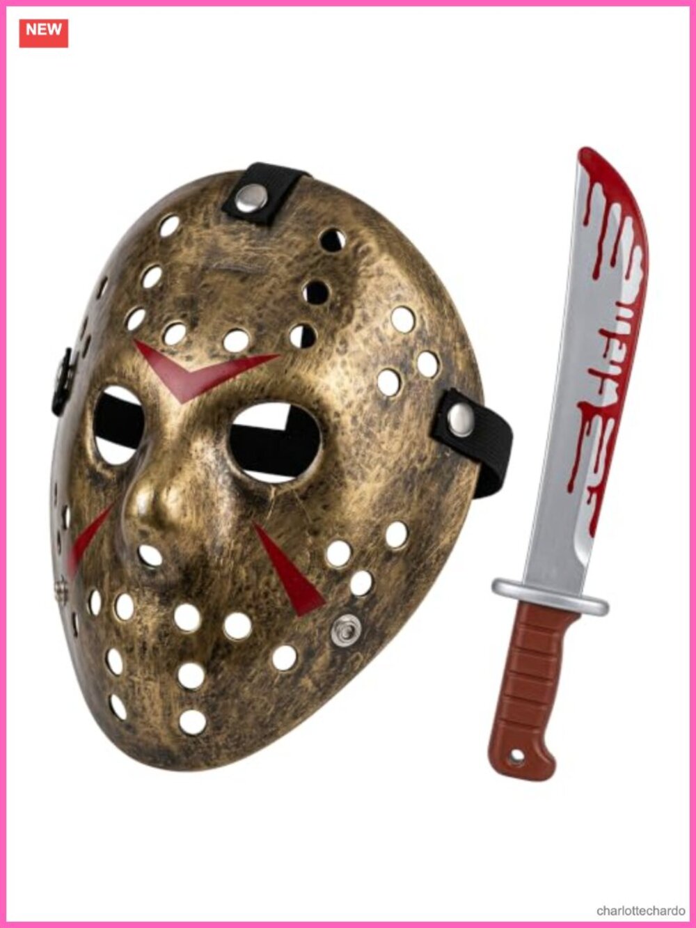 Adult Horror Hockey Mask & Bloody Machete Set Slasher Costume Accessories